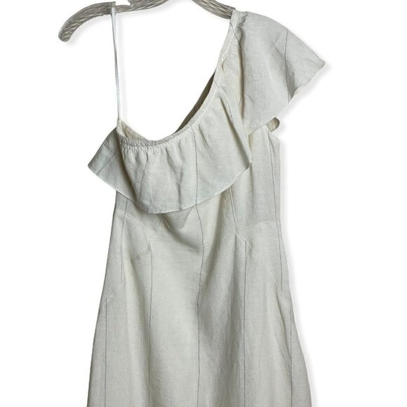 A.L.C. Evangeline Linen-Silk One-Shoulder Dress in Cream Graduation Womens Sz 6 - Picture 4 of 8